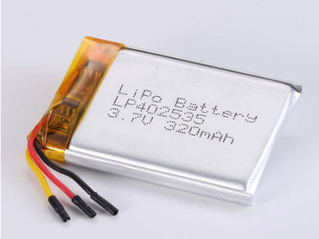comprar LP402535 3.7V 320MAH Bateria de iões de lítio com 2 horas de tempo de carregamento e folha de prata e PVC transparente Fabricação em linha
