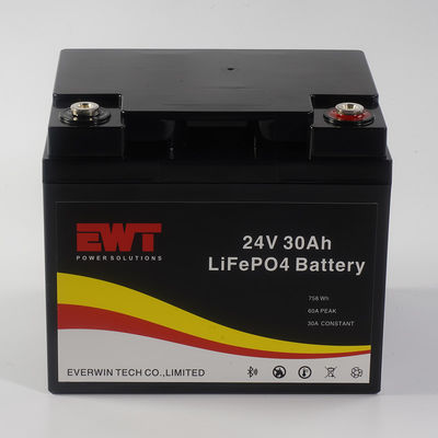 Bateria industrial de lítio-fosfato de ferro de 24 V com 30 A de corrente máxima de descarga contínua de -20°C a 45°C e certificação CE