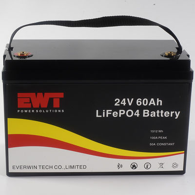 Pacote de bateria EWT LiFepo4 24V 60AH com capacidade de monitoramento de tela LCD grande