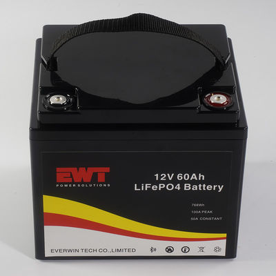 Logotipo personalizado 12V 60AH LiFePo4 Bateria Caixa de armazenamento Metal Case para luz LED 4000 ciclos de trabalho