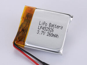 3.7V LP452526 260MAH Bateria de polímero de iões de lítio de longa duração Densidade de energia 150-200 Wh/kg Temperatura de descarga -20°C a 60°C