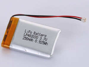LP482030 3.7V 250MAH LiPo Pack de alta capacidade Densidade de energia 150-200 Wh/kg e impacto ambiental Contém materiais tóxicos