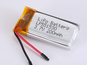LP551530 Bateria de polímero de lítio de prata de 200 MAH com 500 ciclos Vida útil para uso industrial e comercial -20°C a 45°C