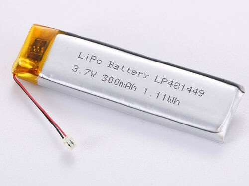 LP481449 3.7V 300MAH JST Conector de descarga LiPo de alta capacidade para aplicações profissionais -20 a 45 graus Celsius