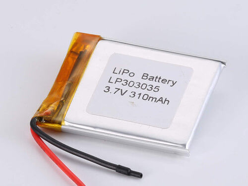 3.7V Voltagem de carregamento LP303035 310MAH JST Conector de descarga Bateria recarregável de polímero de lítio para aplicações