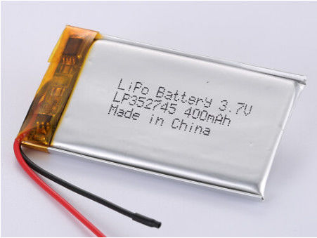 UN38.3 Certificado LP352745 3.7V 400MAH Bateria de polímero de lítio para carregamento rápido de 2 horas e descarga prolongada de 4-6 horas