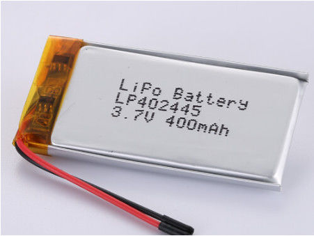 LP402445 3,7V 400MAH Folha de prata e transparente Pvc bateria de polímero de lítio com fios 50 mm fio vermelho e fio preto óxidos de lítio cobalto