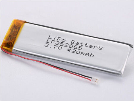 LP352065 3.7V 420MAH Bateria de polímero de lítio com 50mm fios vermelhos e pretos Certificado ROHS 12 meses de garantia