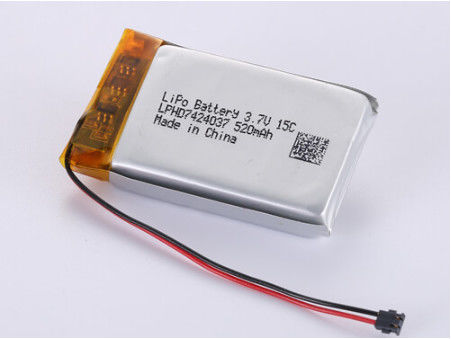 Bateria de polímero de lítio de prata LPHD7424037 3.7V 520MAH com proteção PCB