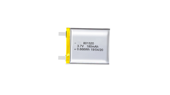 801520 3.7V 180MAH Baterias de Polímero de Lítio Com Alta Densidade de Energia E 300 Ciclos de Recarga